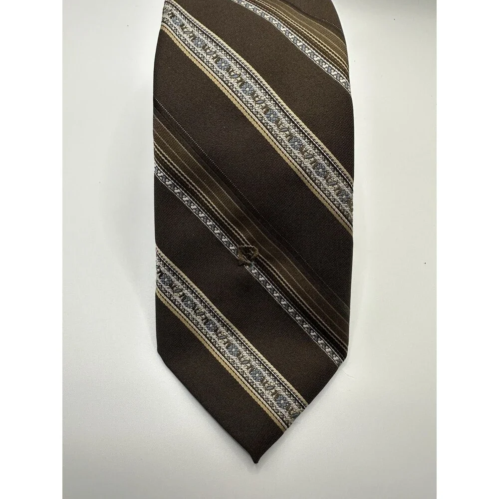 Vintage Pierre Cardin Tie 70s Brown Striped Polyester Paris New York Mod MCM